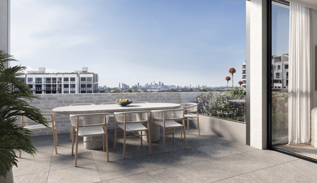 Bayou Wolli Creek residences overlooking parkland and the Sydney skyline