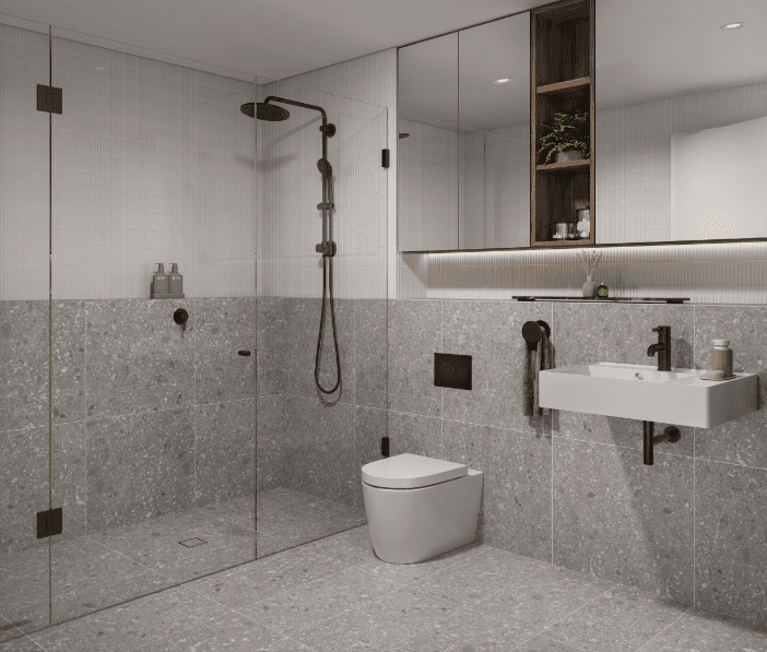 Bayou ensuite with refined porcelain finishes