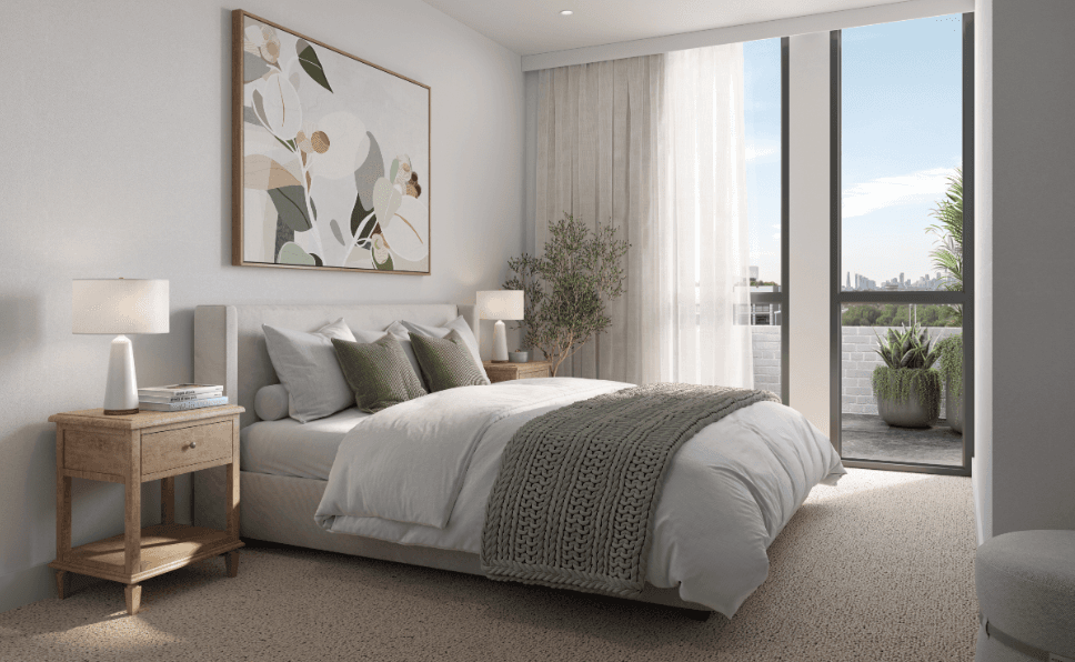 Calm Bayou bedroom with full-height windows