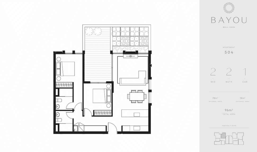 Two Bedroom floorplan, apartment 504
