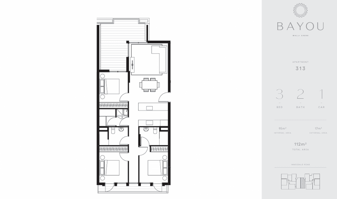 Three Bedroom floorplan, apartment 313